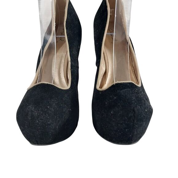 QUPID! BLACK VELVETEEN & TAN VEGAN SUEDE STILETTO PLATFORM HEELS, PUMPS! SZ 8.5M - Picture 5 of 14